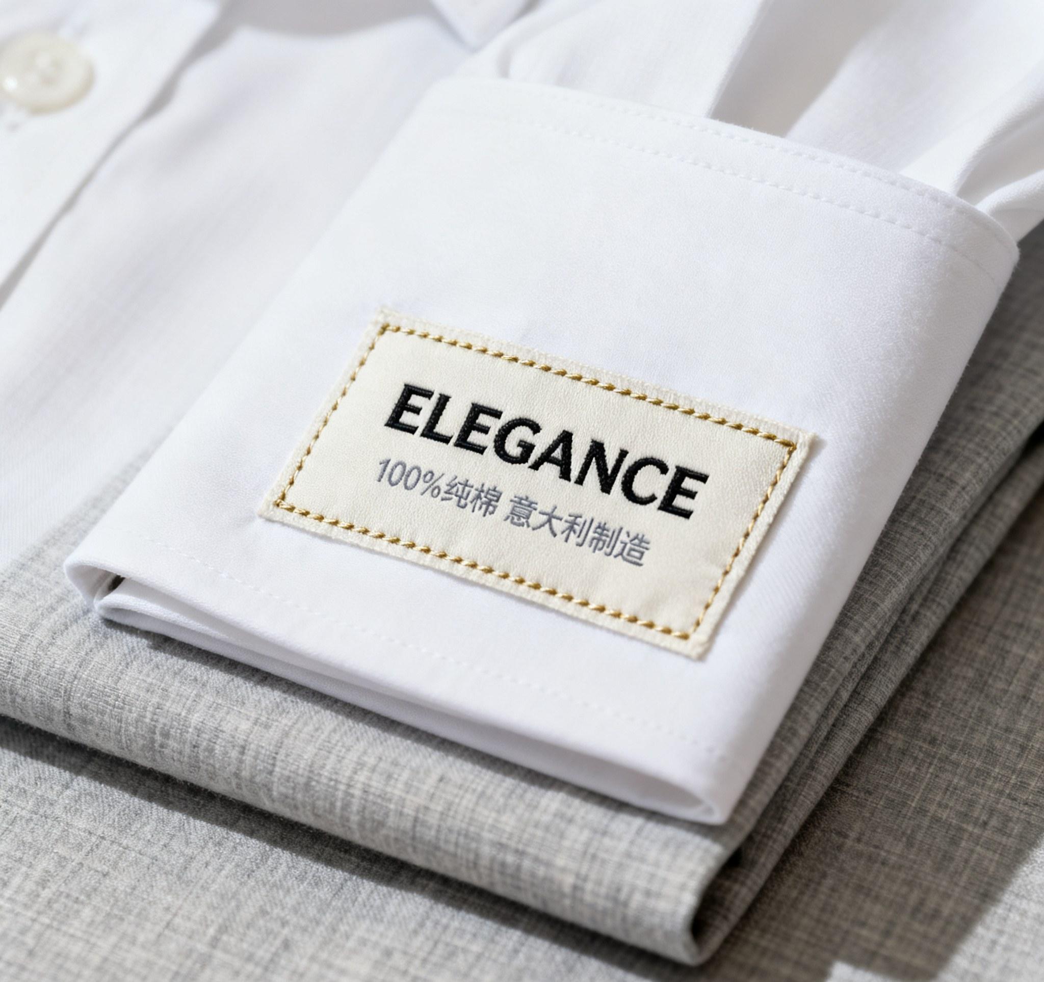 Elegant clothes labels showing brand identity and quality details
